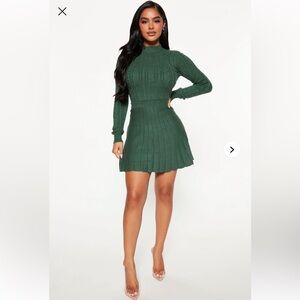 Fashion Nova Green Cable Knit Sweater and Skirt Set in Teal